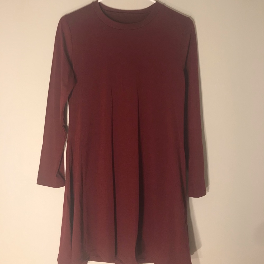 Maroon Knee Length Longsleeve Dress